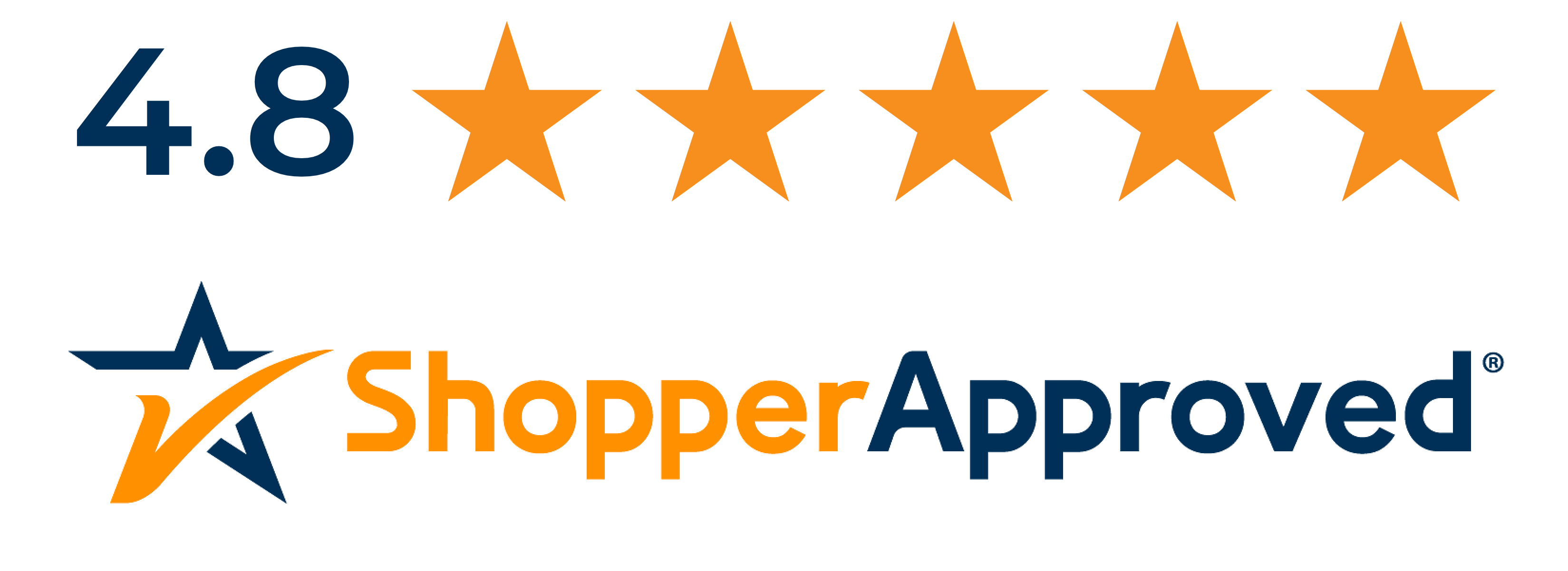 Shopper Approved logo with 5-stars representing 4.8 average review.