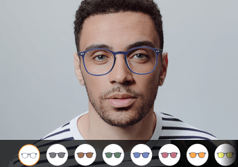 man using the exact fit app to try glasses on