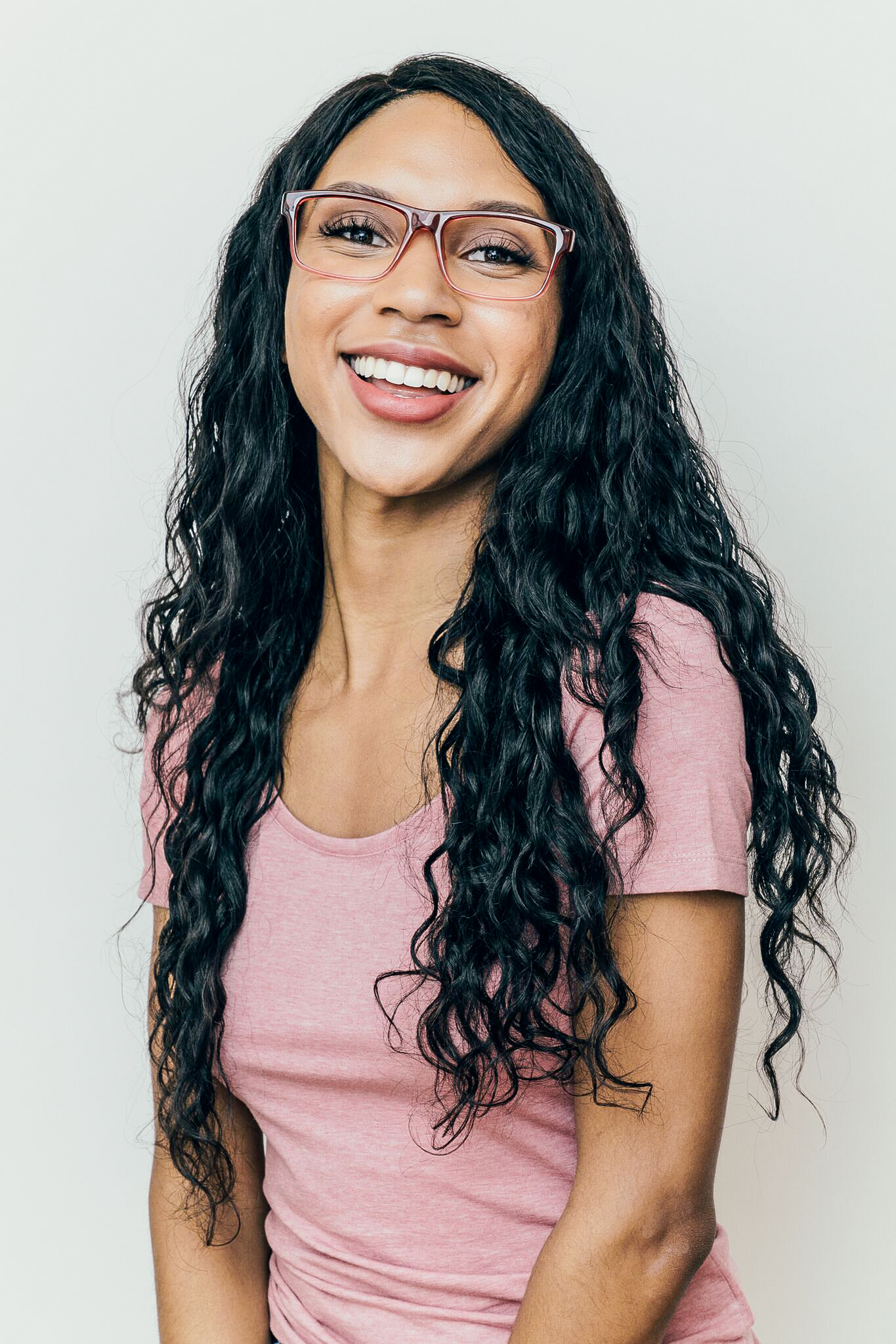 Second model wearing Brookville frames