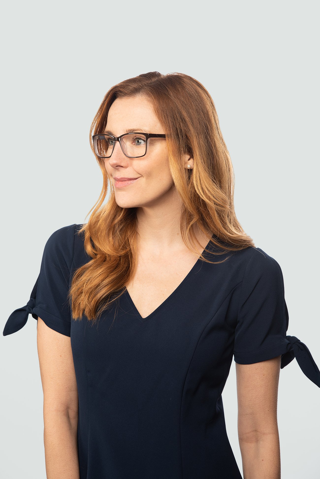 Second model wearing Hewlett frames