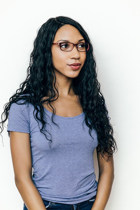 First model wearing Bayville frames